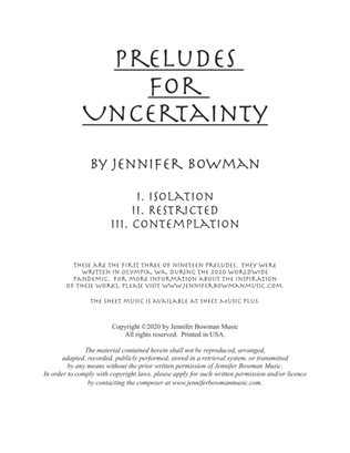 Book cover for Preludes for Uncertainty I - III (Isolation, Restricted, Contemplation)