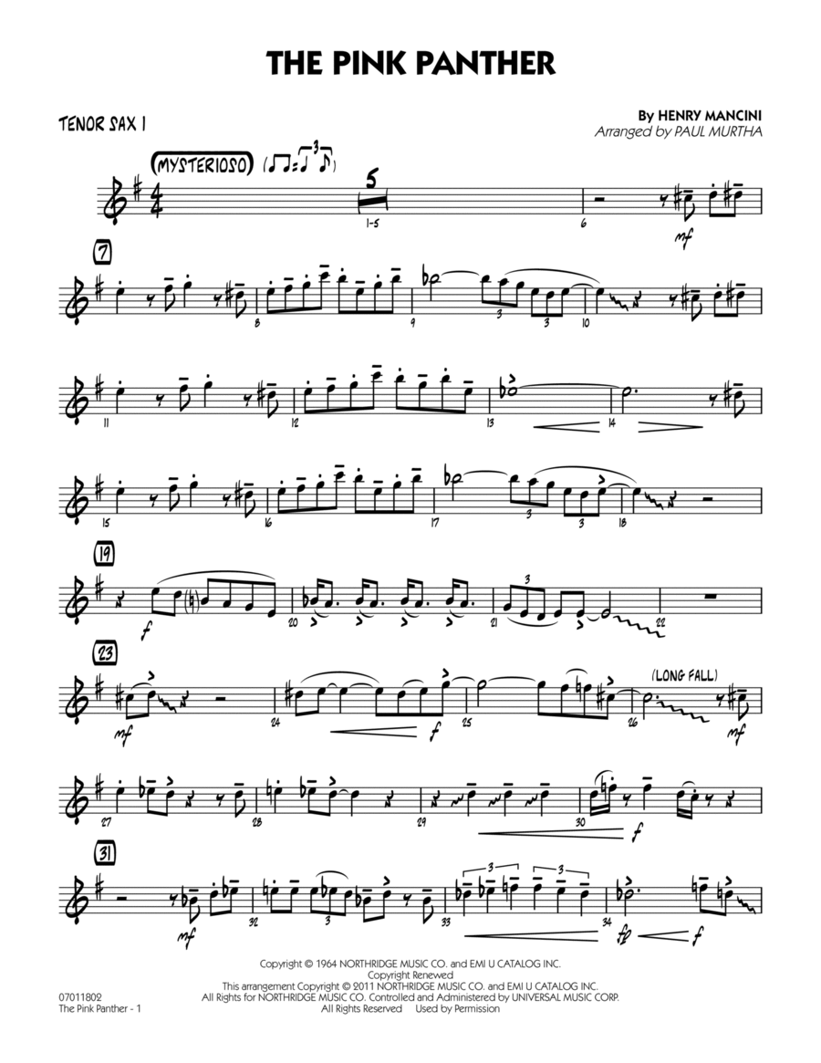The Pink Panther - Tenor Sax 1 Jazz Ensemble scores gallery preview page 1