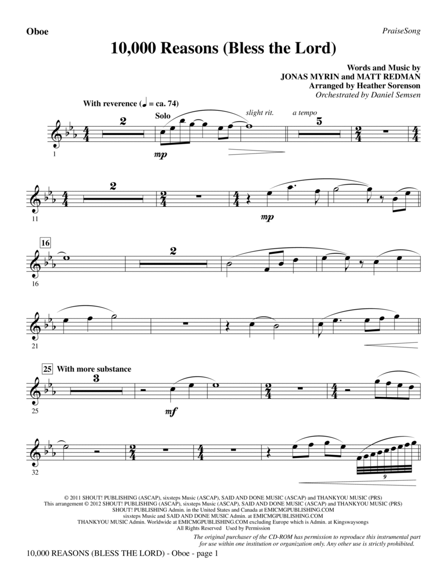 10,000 Reasons (Bless The Lord) - Oboe Choir scores gallery preview page 1