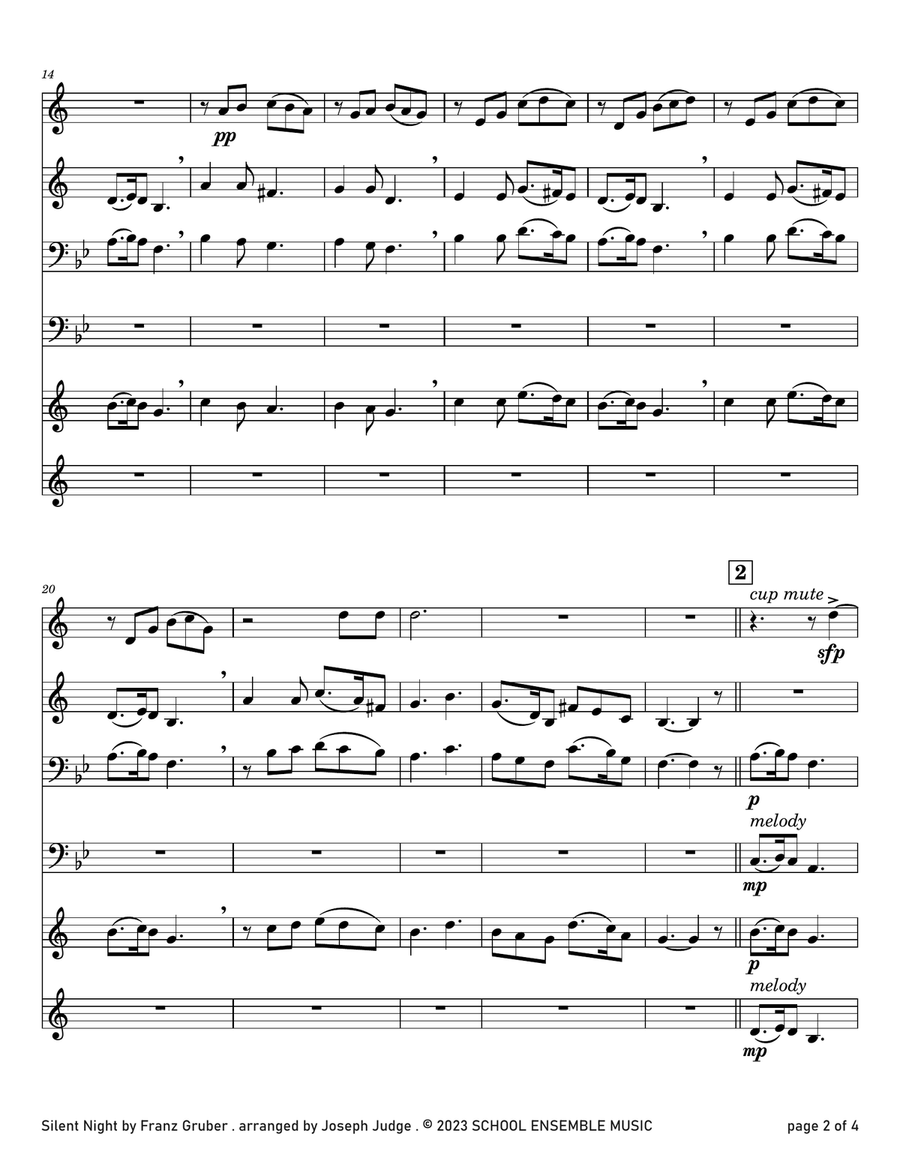Silent Night for Brass Quartet in Schools Brass Quartet scores gallery preview page 2