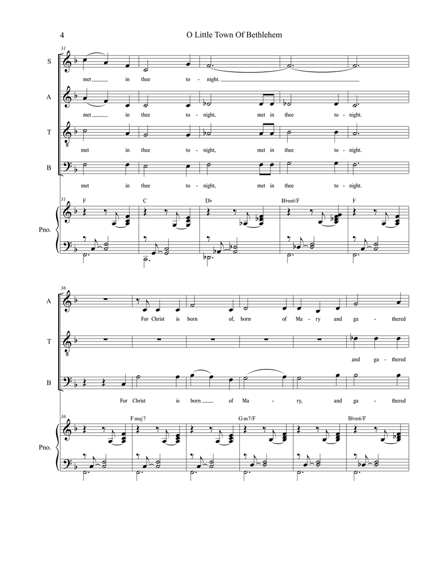 O Little Town Of Bethlehem (for SATB) 4-Part scores gallery preview page 5