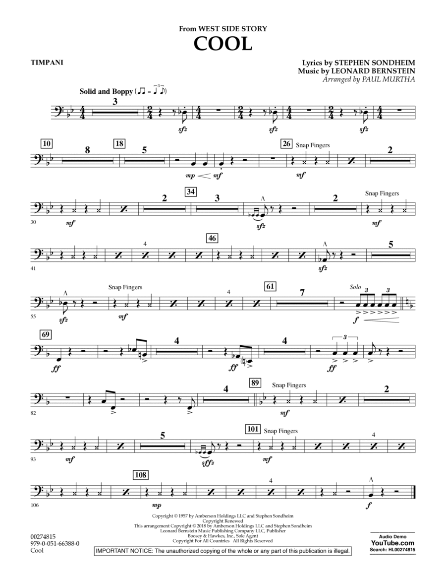 Cool (from West Side Story) (arr. Murtha) - Timpani
