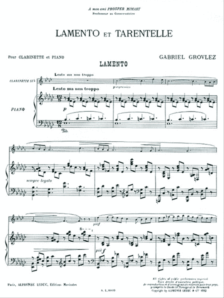 Lamento et Tarentelle Lamento et Tarentelle Clarinet Solo scores gallery preview page 2