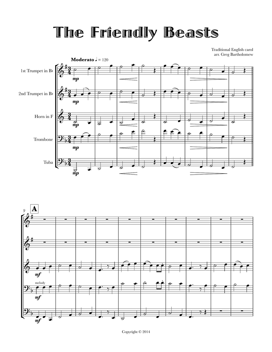 The Friendly Beasts (Orientis Partibus) Brass Ensemble scores gallery preview page 3