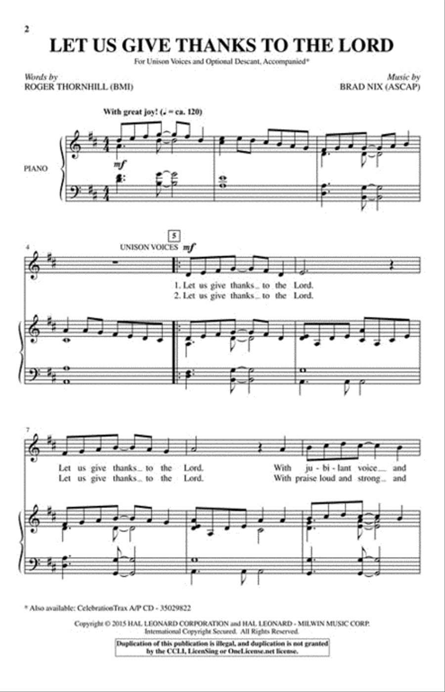 Let Us Give Thanks to the Lord Unison Choir scores gallery preview page 2