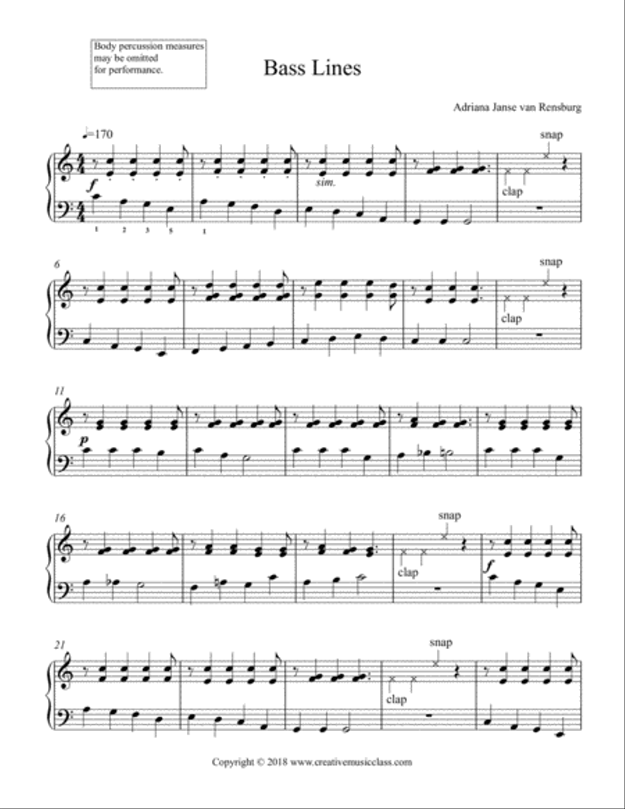 Bass Lines Piano Solo scores gallery preview page 1