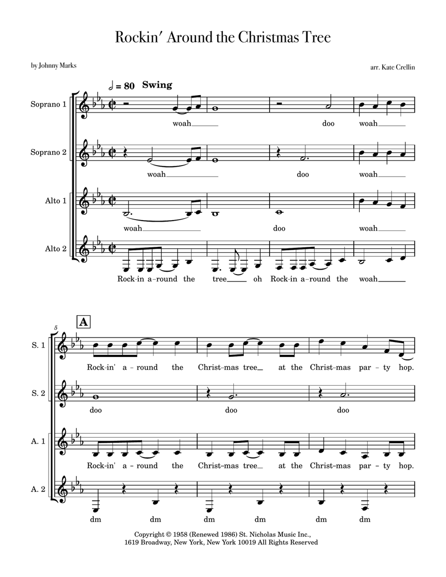 Rockin' Around The Christmas Tree by Brenda Lee SSAA - Digital Sheet Music