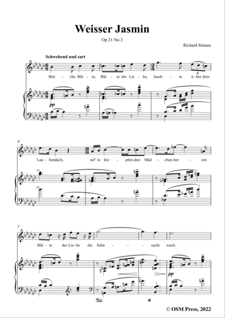 Richard Strauss-Weißer Jasmin,in e flat minor,Op.31 No.3 Voice scores gallery preview page 3