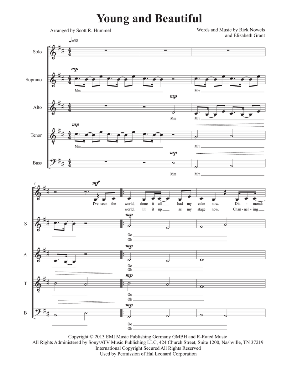 Young And Beautiful 4-Part scores gallery preview page 1