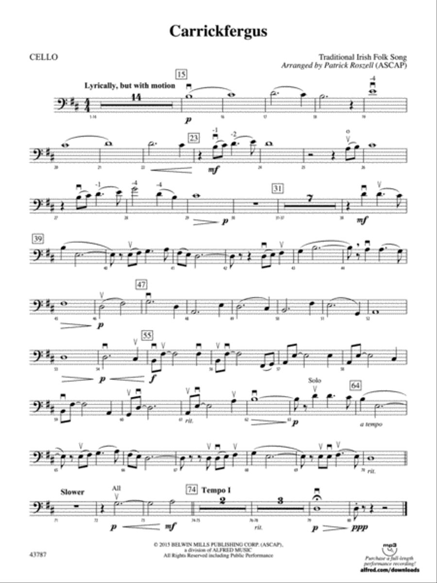 Carrickfergus: Cello String Orchestra scores gallery preview page 1