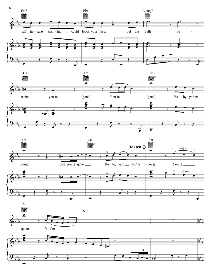 Gone Piano, Vocal, Guitar scores gallery preview page 4