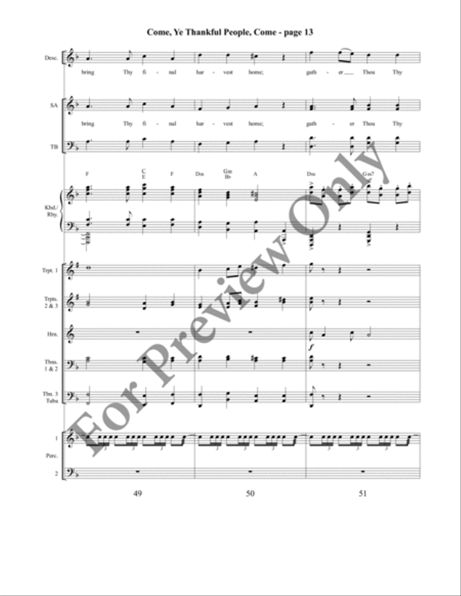 Come, Ye Thankful People, Come Orchestraton Brass Ensemble scores gallery preview page 15