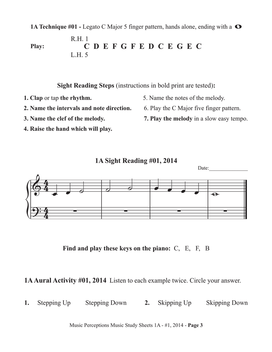 Music Study Sheets Level 1A 2014 and 2003 editions Piano Method scores gallery preview page 6