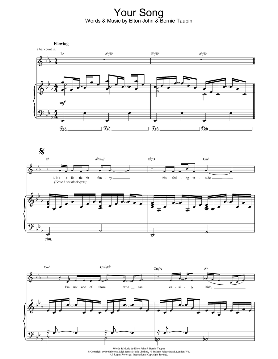 Your Song Piano, Vocal, Guitar scores gallery preview page 1