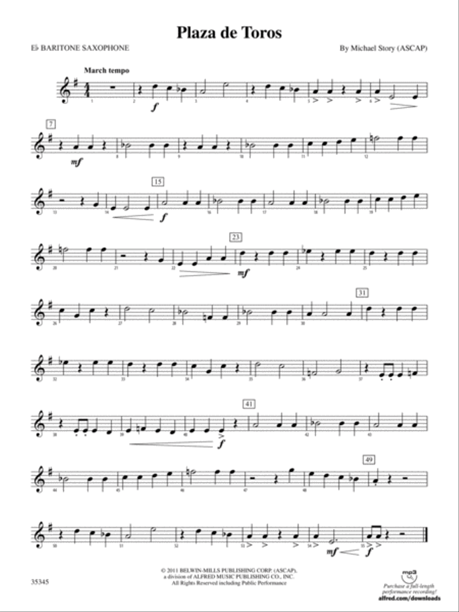 Plaza de Toros: E-flat Baritone Saxophone Concert Band scores gallery preview page 1