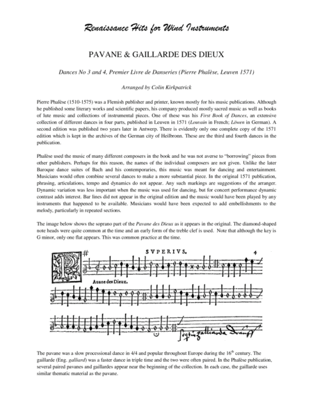 Pavane & Gaillarde Des Dieux, First Book of Dances (Pierre Phalèse, 1571) for Wind Instruments image number null