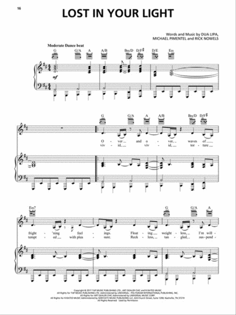 Dua Lipa Piano, Vocal, Guitar scores gallery preview page 5