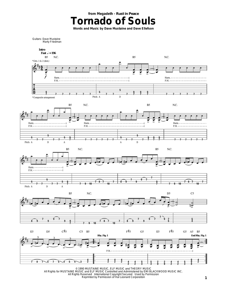 Tornado Of Souls Acoustic Guitar scores gallery preview page 1