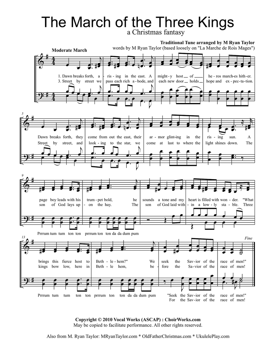 The March of the Three Kings, A Christmas Fantasy : SATB Acapella 4-Part scores gallery preview page 1
