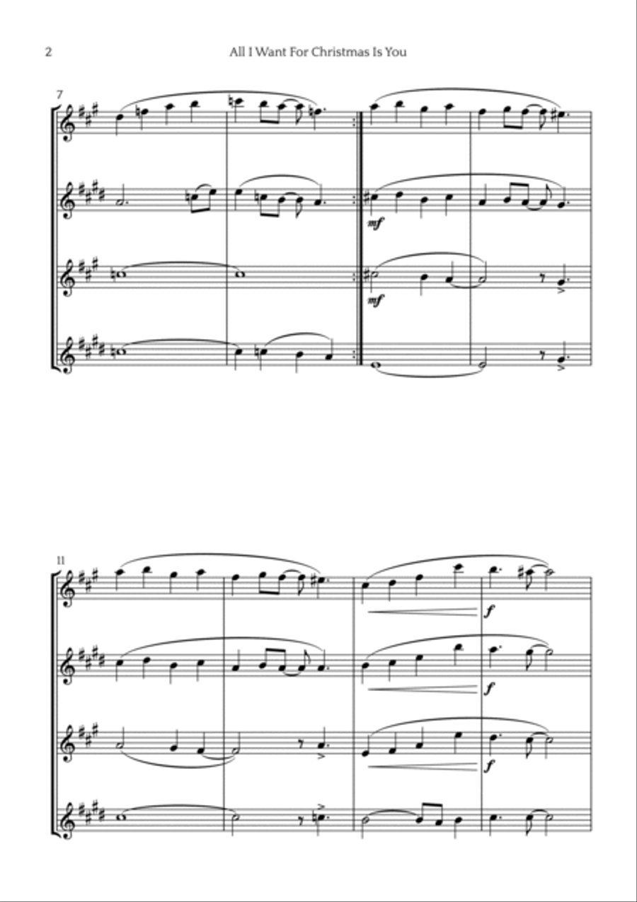 All I Want For Christmas Is You Saxophone Quartet scores gallery preview page 2