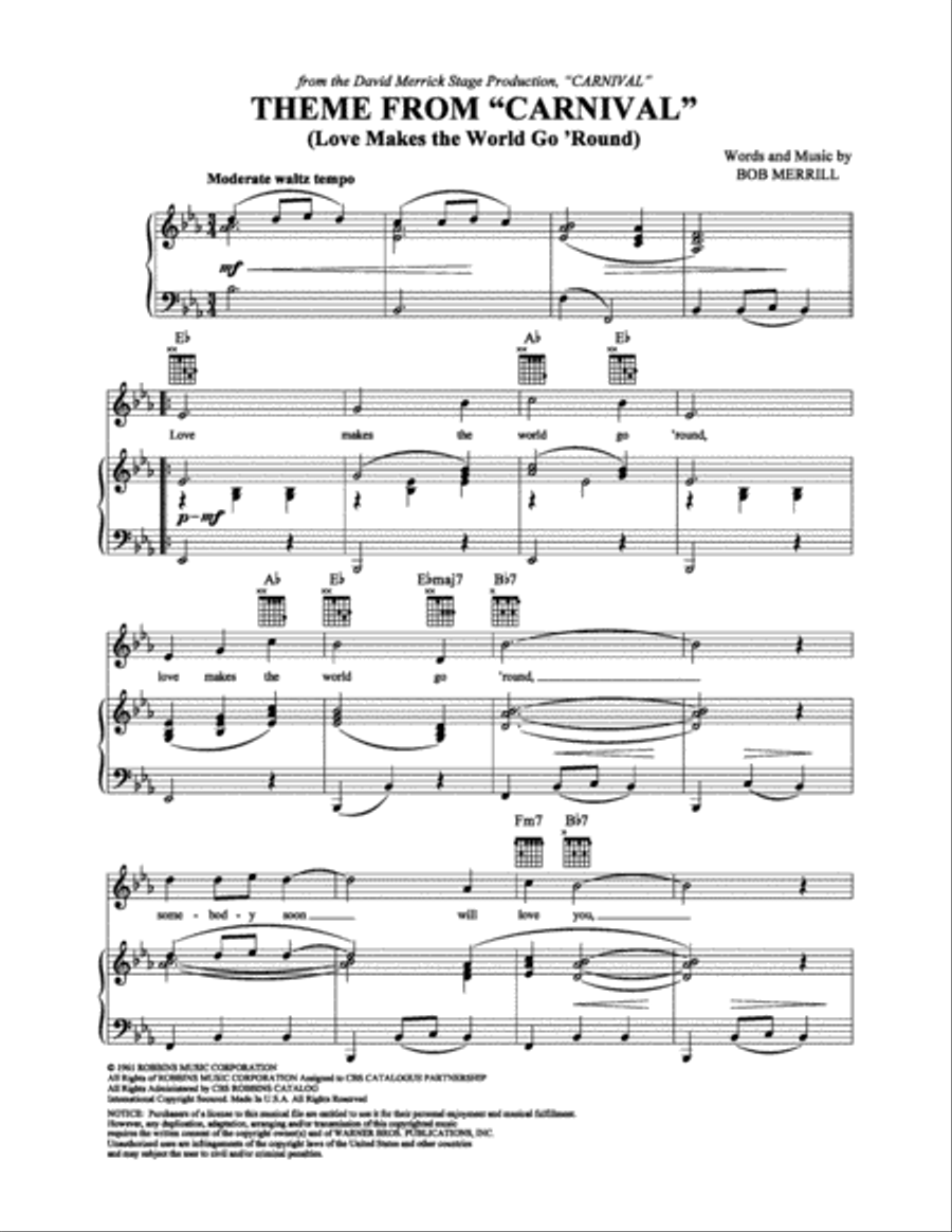 Love Makes the World Go 'Round Piano, Vocal, Guitar scores gallery preview page 1