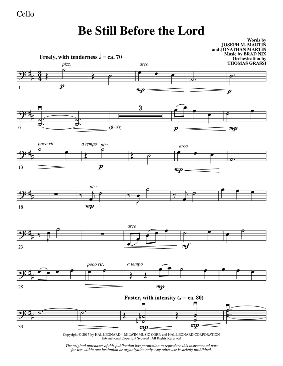 Be Still Before the Lord - Cello