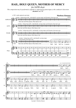 HAIL, HOLY QUEEN, for SATB choir with optional organ