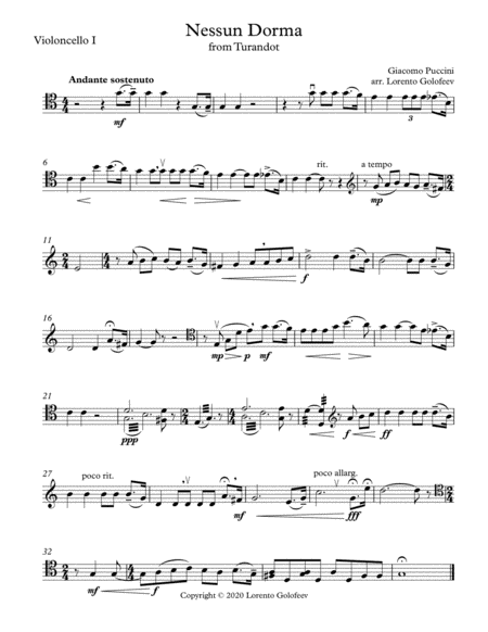 Nessun Dorma from Turandot - Cello Quartet image number null
