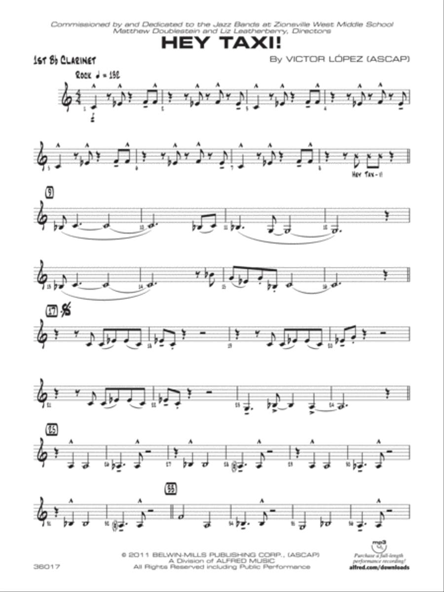 Hey Taxi!: 1st B-flat Clarinet Jazz Ensemble scores gallery preview page 1