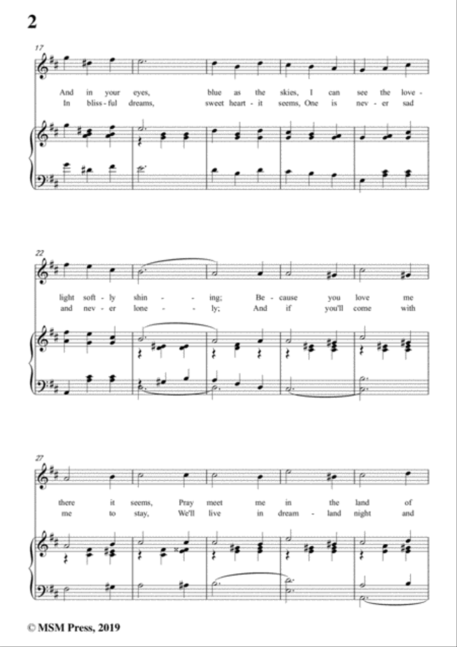 Leo Friedman-Meet Me Tonight in Dreamland,in D Major,for Voic&Piano Voice scores gallery preview page 4