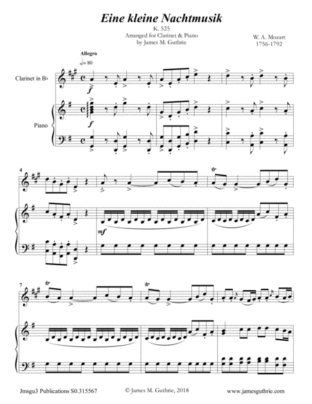 Mozart: Eine kleine Nachtmusik for Clarinet & Piano image number null