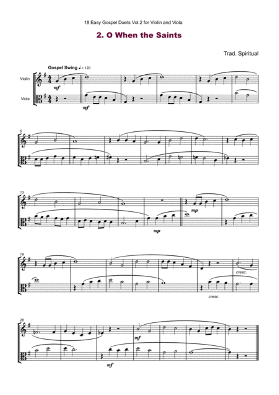 18 Easy Gospel Duets Vol.2 for Violin and Viola String Duet scores gallery preview page 4
