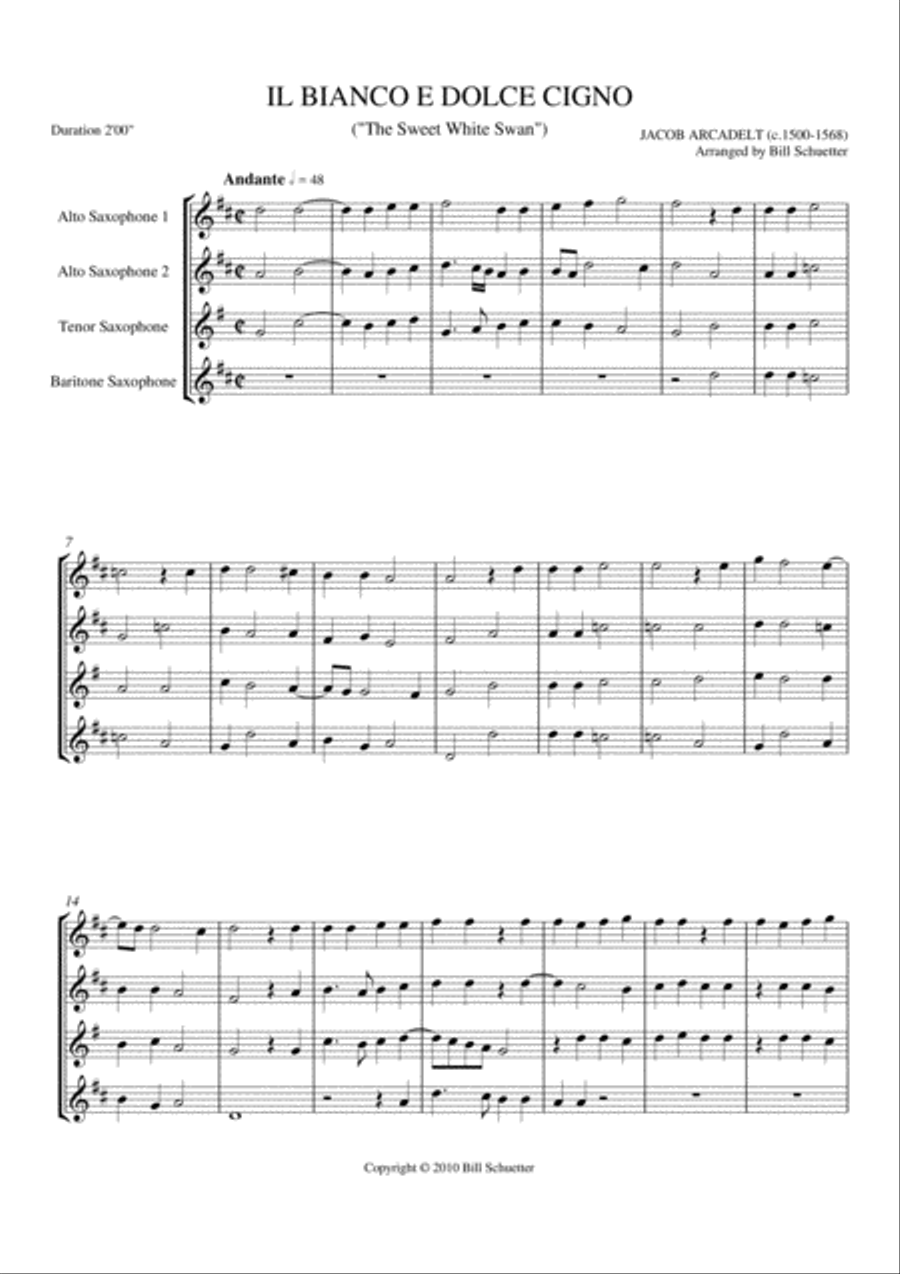 Il Bianco e Dolce Cigno Saxophone Quartet scores gallery preview page 1