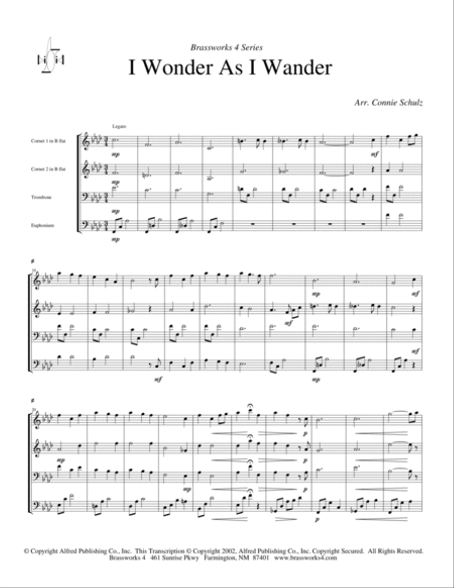 I Wonder as I Wander Brass Quartet scores gallery preview page 2