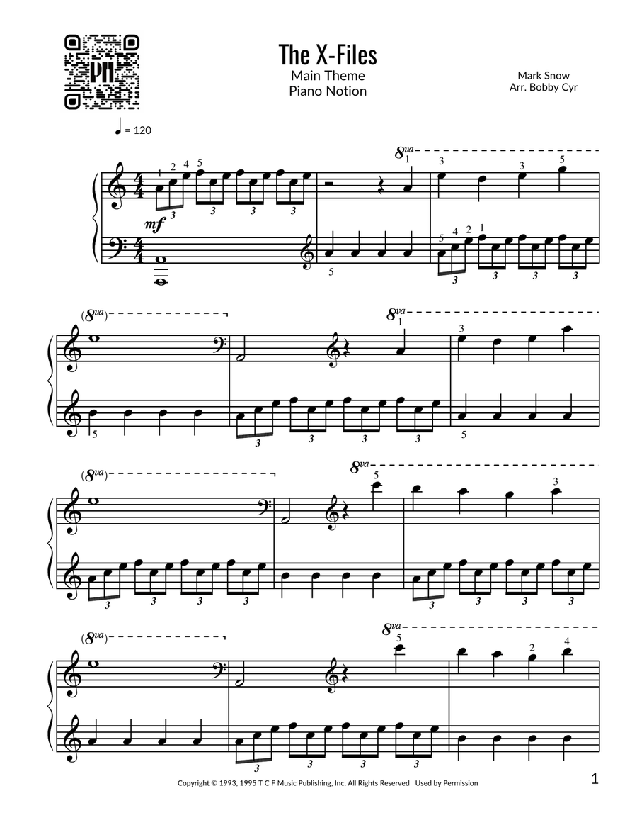 Theme From The X-Files Easy Piano scores gallery preview page 1
