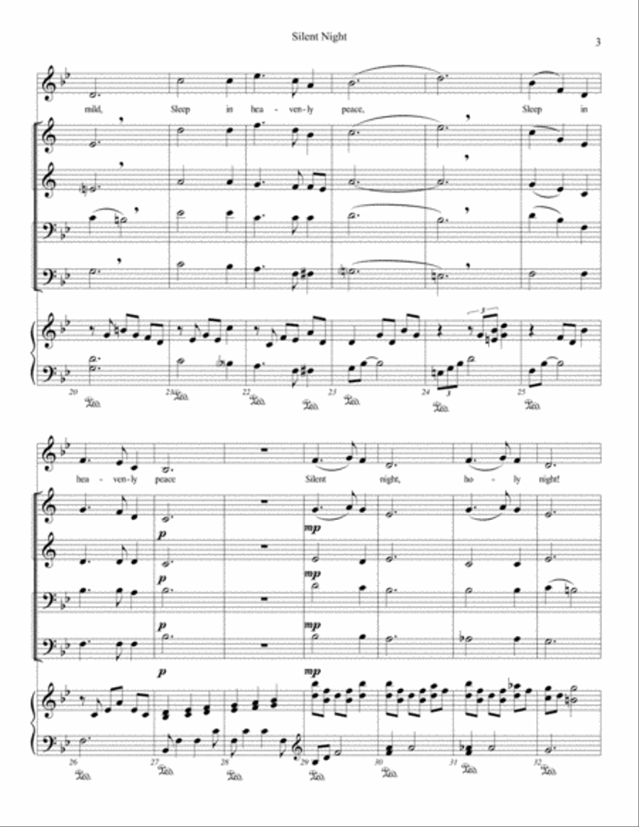 Silent Night for brass quartet, piano and unison voices Unison Choir scores gallery preview page 3