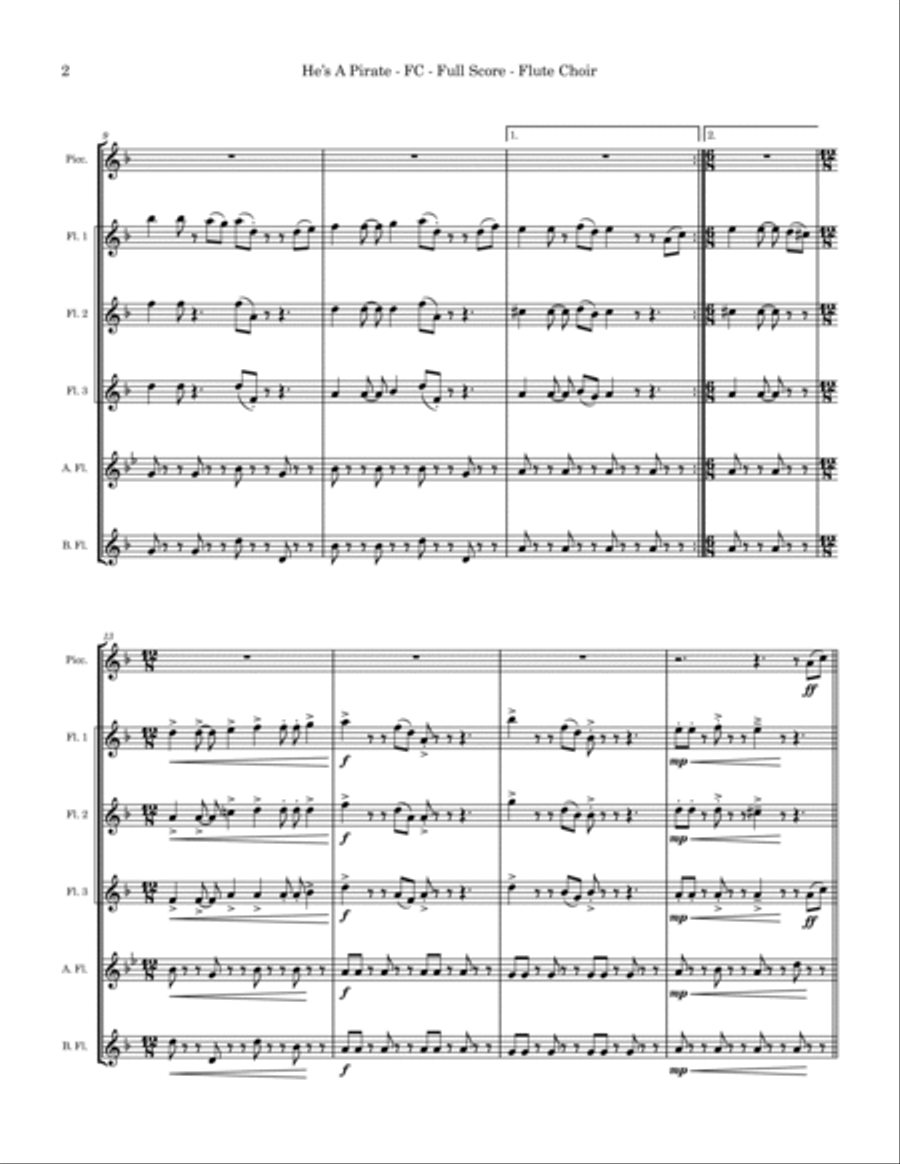 He's A Pirate Flute Choir scores gallery preview page 2