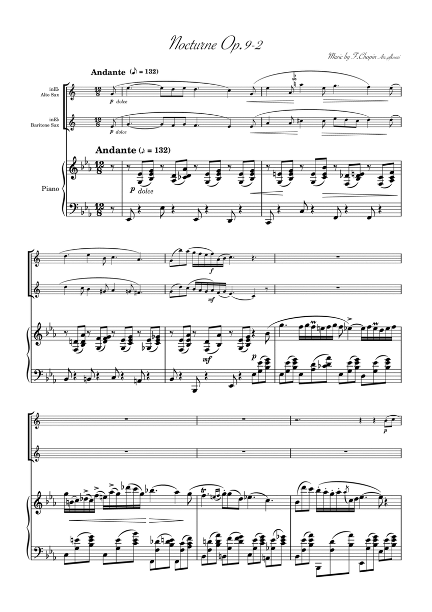 "Nocturne op.9-2" Piano Trio / Alto Sax & Baritone Sax image number null