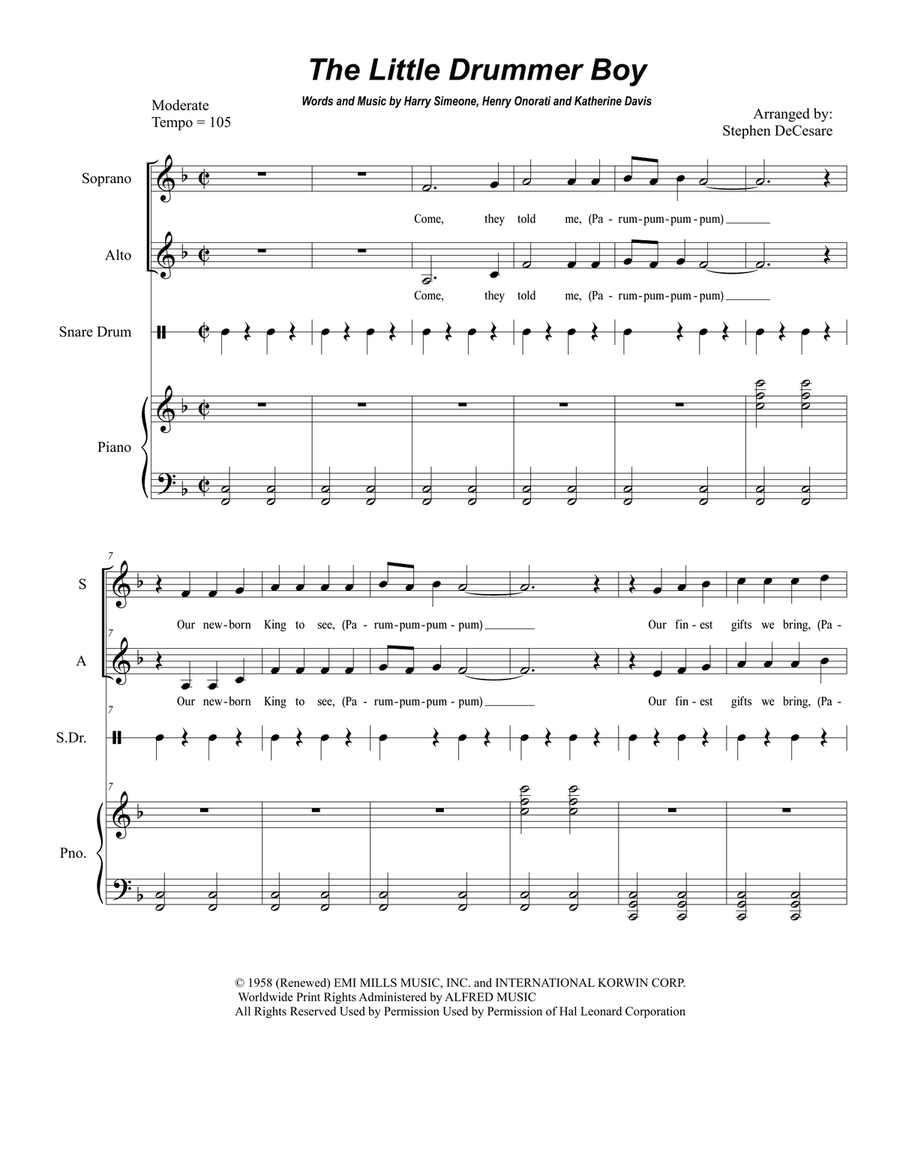The Little Drummer Boy Alto Voice scores gallery preview page 1