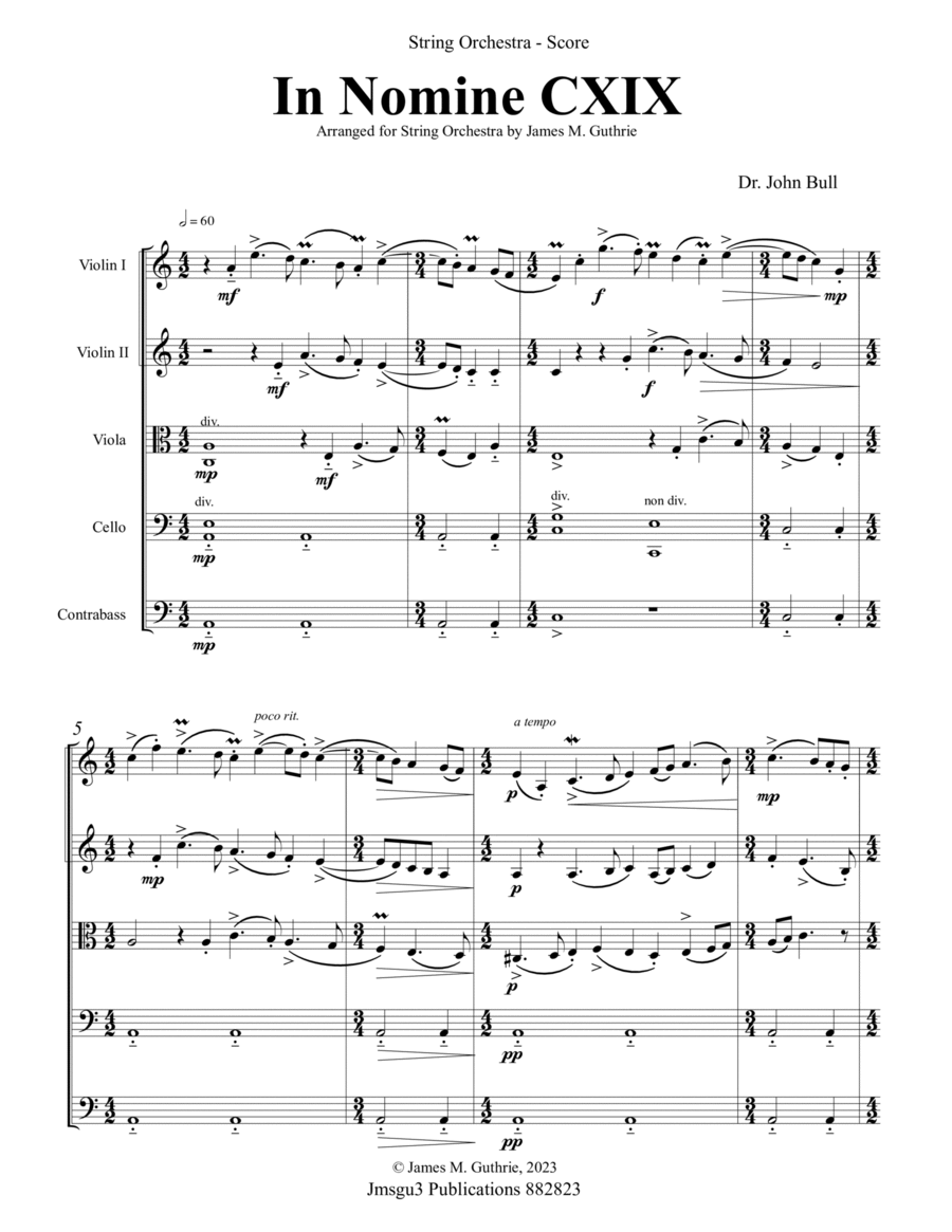 Bull: In Nomine CXIX for String Orchestra - Score Only image number null