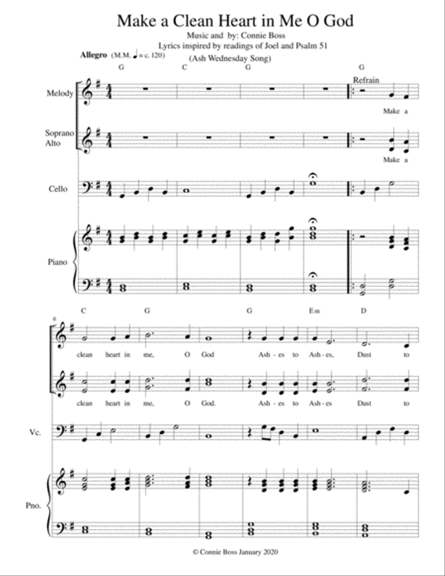 Make a Clean Heart in Me O God - cello trio and piano Small Ensemble scores gallery preview page 1