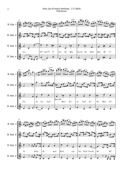 Jesu, Joy of Man’s Desiring for Baritone Saxophone Quartet by Bach BWV 147 image number null