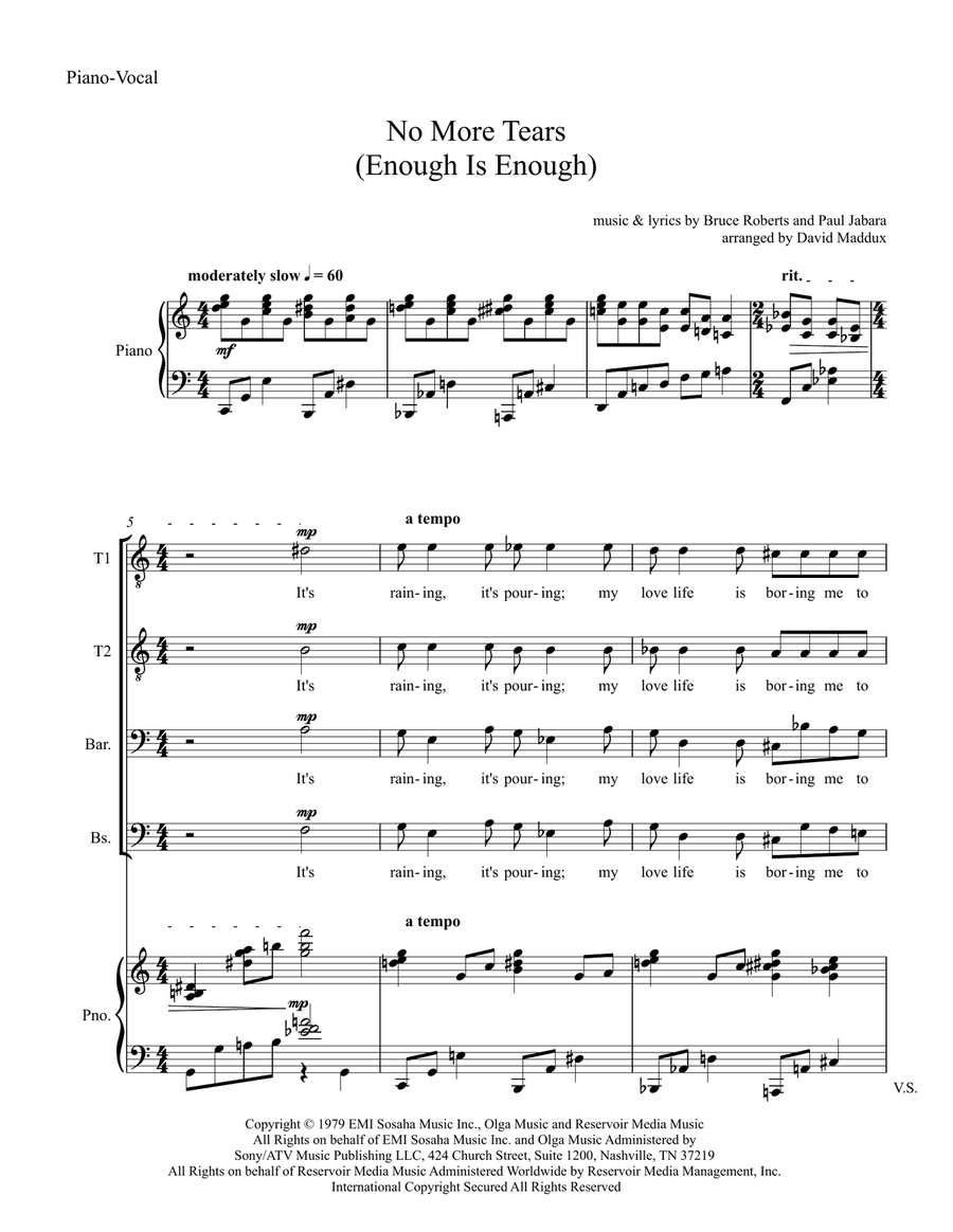 No More Tears (enough Is Enough) TTBB scores gallery preview page 1