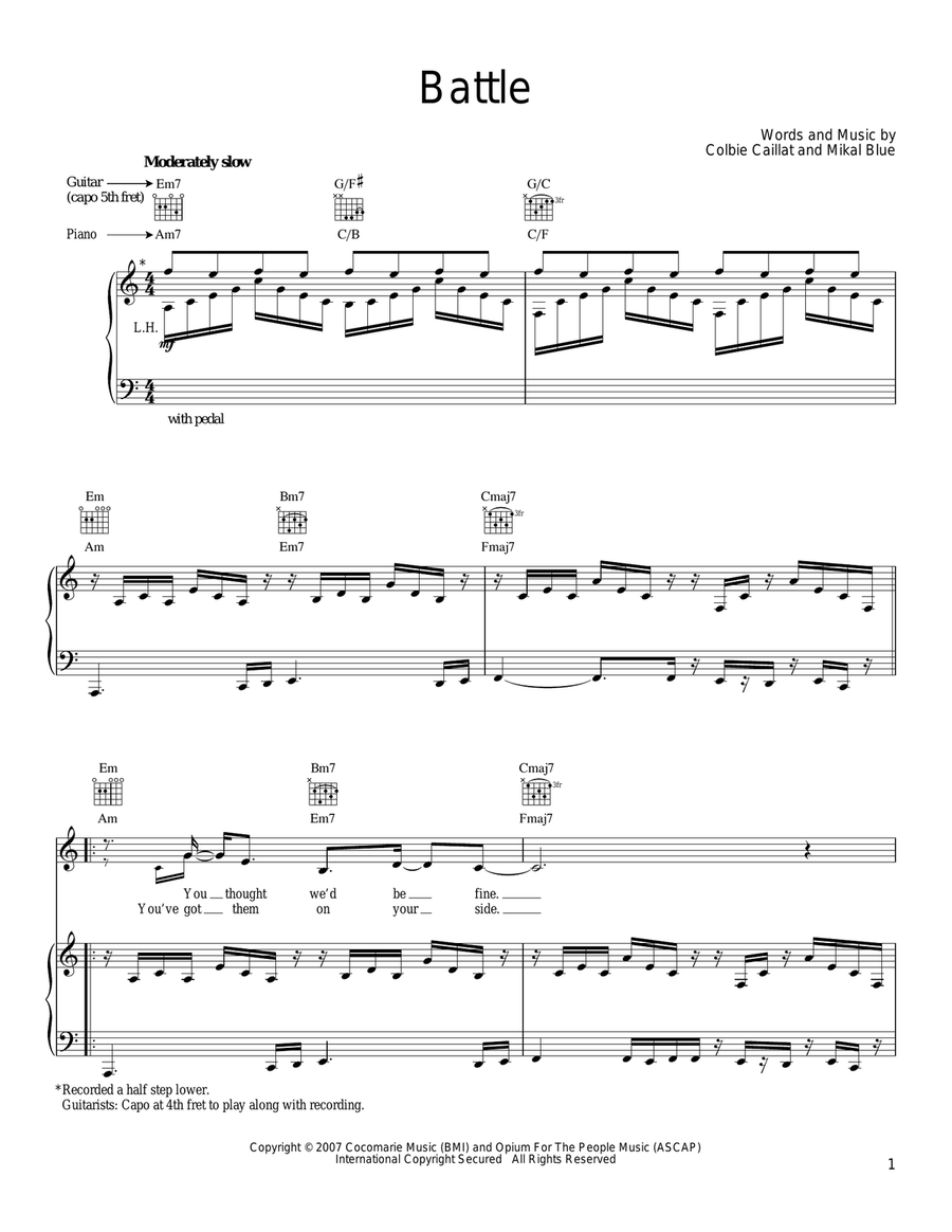Battle Piano, Vocal, Guitar scores gallery preview page 1