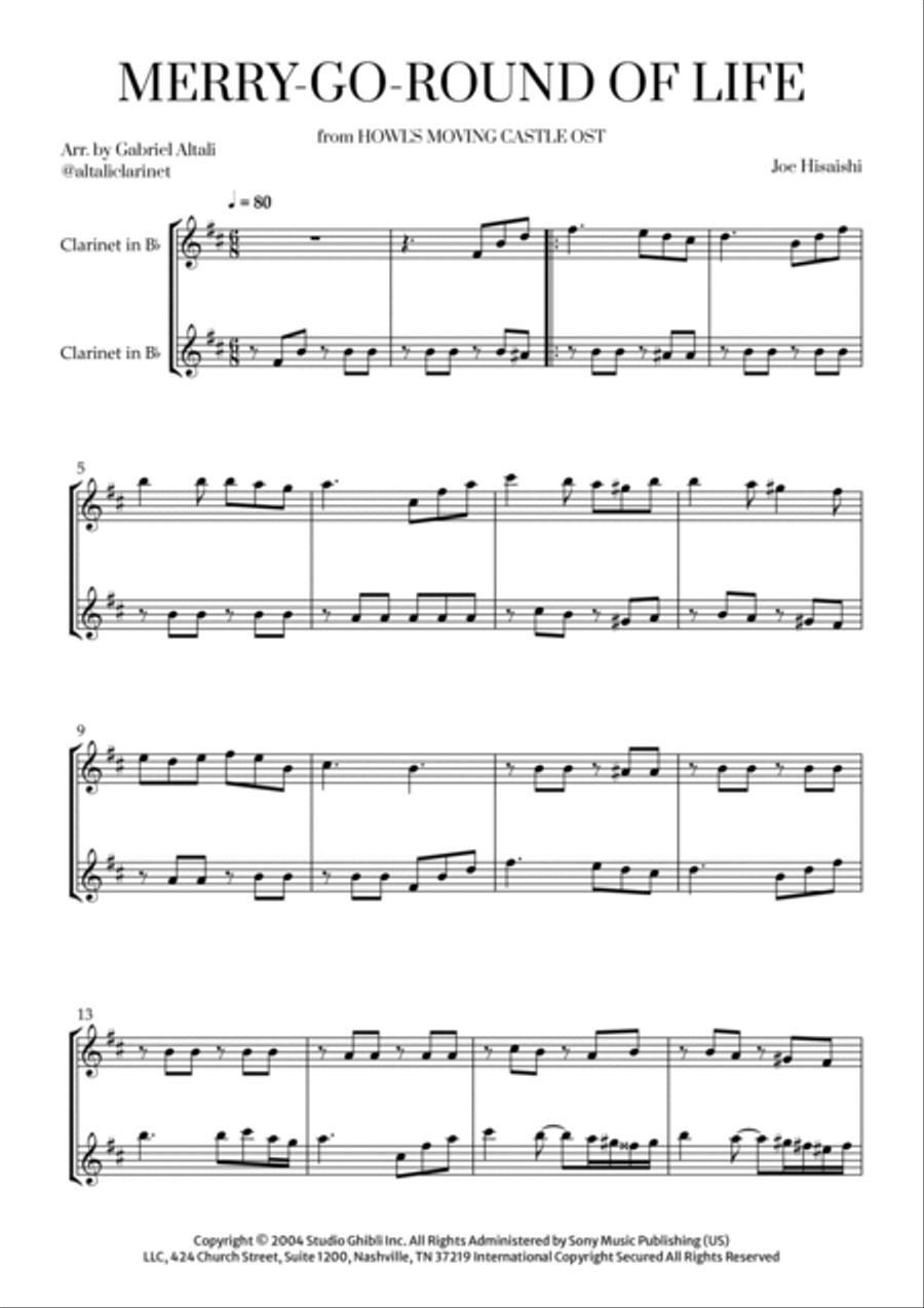Merry-Go-Round Of Life Clarinet Duet scores gallery preview page 2