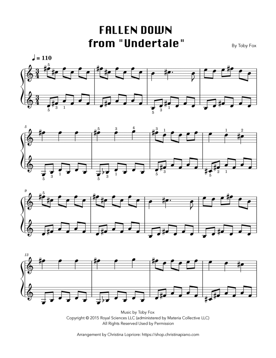 Fallen Down Fallen Down Piano Solo scores gallery preview page 1