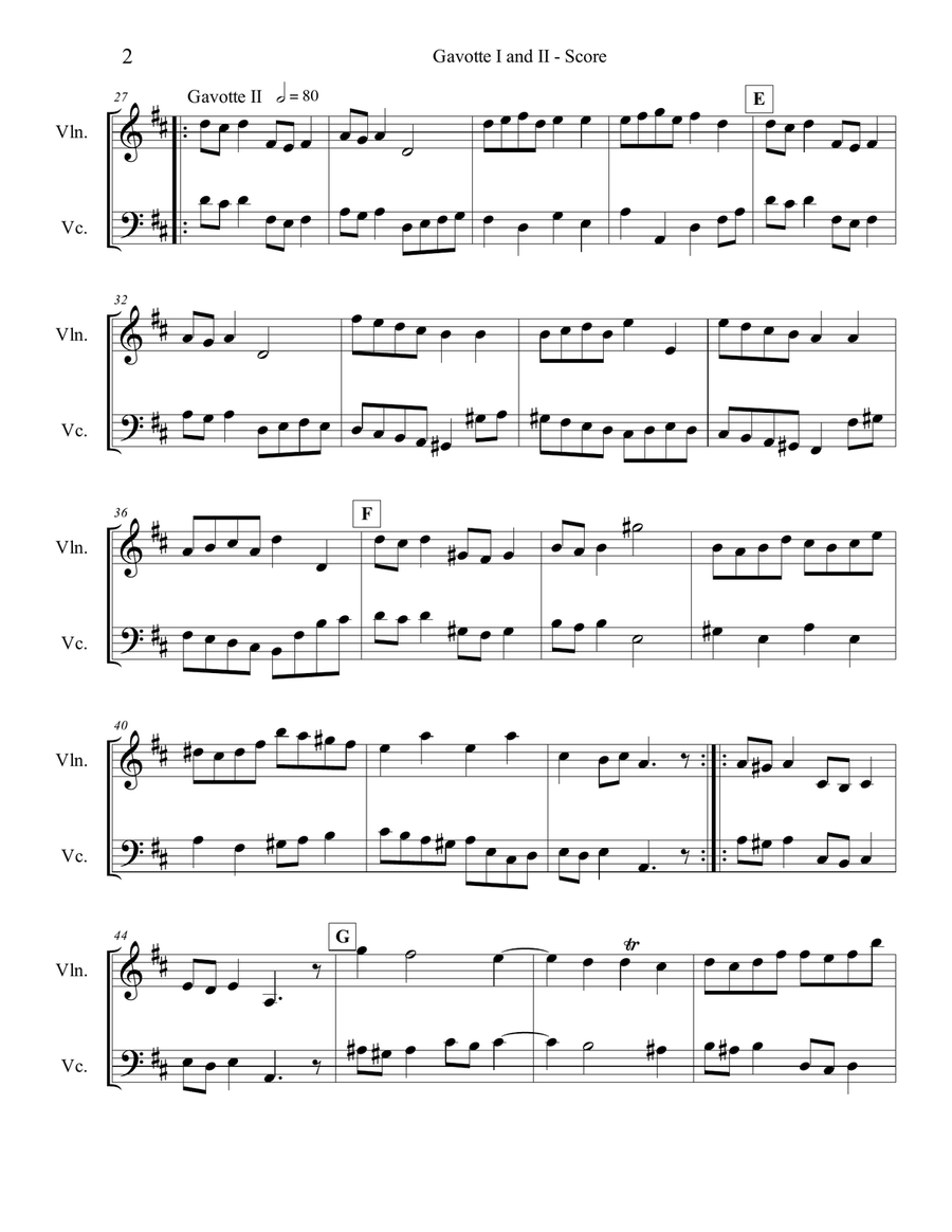 Bach Gavotte I & II for Violin & Cello String Duet scores gallery preview page 2