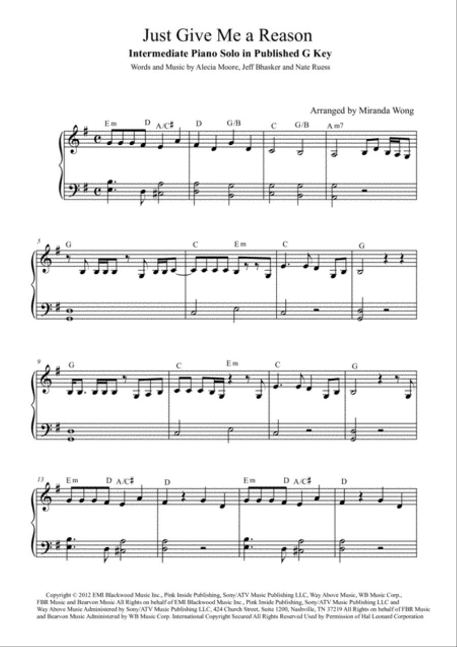 Just Give Me A Reason Piano Solo scores gallery preview page 1