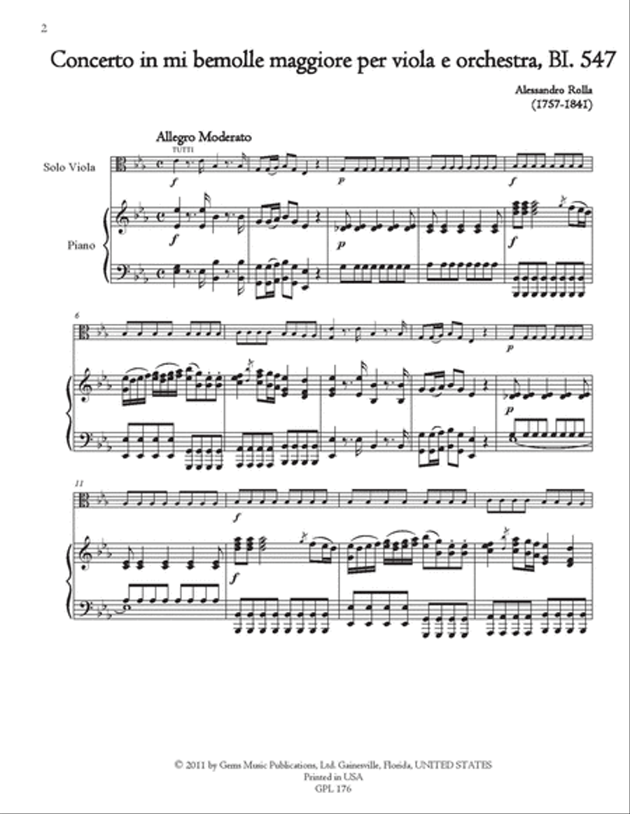 Concerto in mi bemolle maggiore, BI. 547 Viola e Orchestra Viola scores gallery preview page 2
