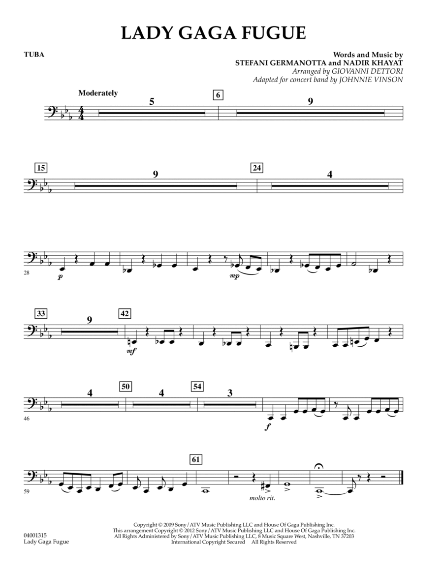Lady Gaga Fugue - Tuba Lady Gaga Fugue - Tuba Concert Band scores gallery preview page 1